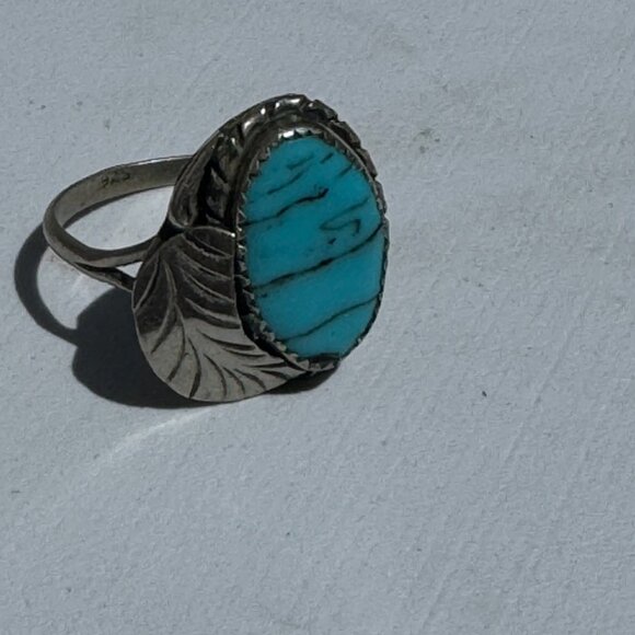 Native American Turquoise Sterling Silver Vintage Ring Size 12 1/4 - Picture 3 of 6